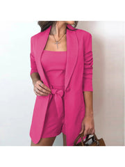 Bow Long Sleeve Blazers Shorts 3-piece Set