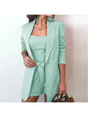 Bow Long Sleeve Blazers Shorts 3-piece Set