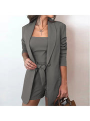 Bow Long Sleeve Blazers Shorts 3-piece Set