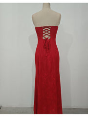 Jacquard Weave Split Hem Strapless Maxi Dress