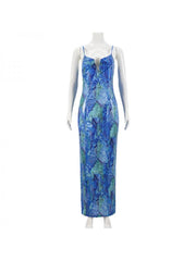 Glossy Snake Print V Neck Sleeveless Maxi Dress