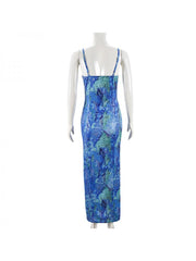 Glossy Snake Print V Neck Sleeveless Maxi Dress