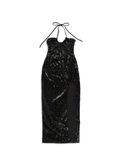 Sequin Bandage Halter Backless Split Hem Dress