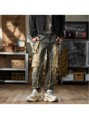 Patchwork Zipper Raged Hem Men's Cargo Jeans