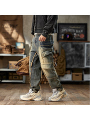 Patchwork Zipper Raged Hem Men's Cargo Jeans