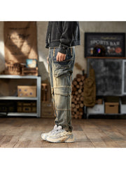 Patchwork Zipper Raged Hem Men's Cargo Jeans