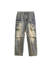 Patchwork Zipper Raged Hem Men's Cargo Jeans