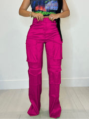 Plain Color Multi Pocket Straight Cargo Pants