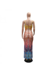 Gradient Hotfix Rhinestones Sleeveless Maxi Dress