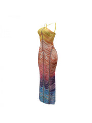 Gradient Hotfix Rhinestones Sleeveless Maxi Dress