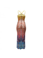 Gradient Hotfix Rhinestones Sleeveless Maxi Dress