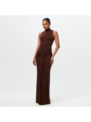 Plain Ruched Ribbons Sleeveless Maxi Dress