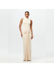 Plain Ruched Ribbons Sleeveless Maxi Dress