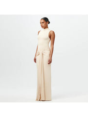 Plain Ruched Ribbons Sleeveless Maxi Dress