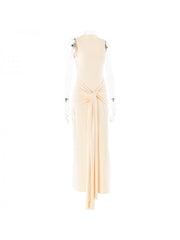 Plain Ruched Ribbons Sleeveless Maxi Dress