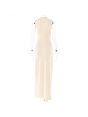 Plain Ruched Ribbons Sleeveless Maxi Dress