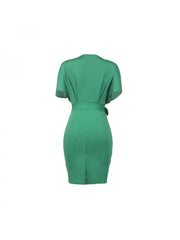 Plain Waist Tie Batwing Sleeve Fitted Midi Dress