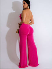 Halter Backless Wide Leg Jumpsuits