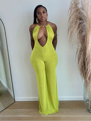 Halter Backless Wide Leg Jumpsuits