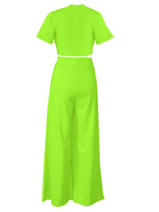 Plain Color Cropped Wide Leg Pant Sets