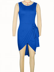 Solid Bandage Sleeveless Split Hem Dress