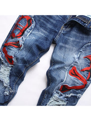 Embroidery Ripped Washed Men's Jeans