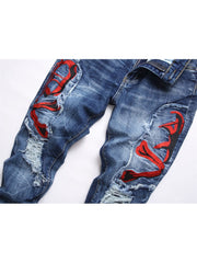 Embroidery Ripped Washed Men's Jeans