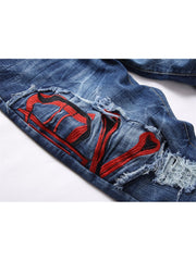 Embroidery Ripped Washed Men's Jeans