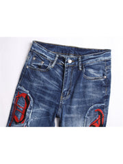 Embroidery Ripped Washed Men's Jeans