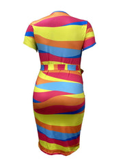 Contrast Color Striped Bandage Midi Dress