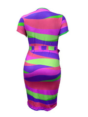 Contrast Color Striped Bandage Midi Dress