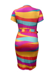 Contrast Color Striped Bandage Midi Dress