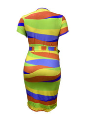 Contrast Color Striped Bandage Midi Dress