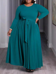 Plain Bandage Long Sleeves Swing Maxi Dress