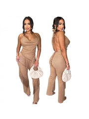 Patchwork Fringe Halter Backless Pant Sets