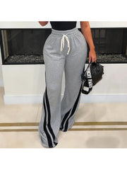 Striped Trim Tie-wrap Wide Leg Pants