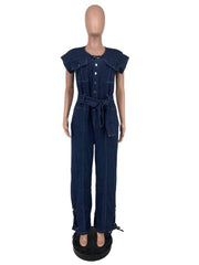 Eyelets Denim Lace Up Sleeveless Jumpsuits