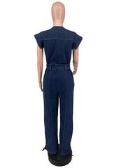 Eyelets Denim Lace Up Sleeveless Jumpsuits