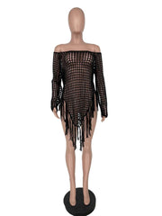 Mesh Fringe Weave Off Shoulder Cover Ups