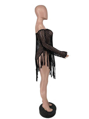 Mesh Fringe Weave Off Shoulder Cover Ups