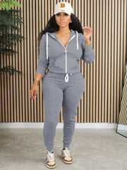 Patchwork Hooded Long Sleeve Pant Sets