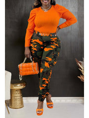 Camouflage Bodycon Cargo Plus Size Pants