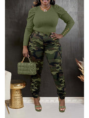 Camouflage Bodycon Cargo Plus Size Pants