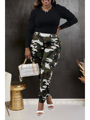 Camouflage Bodycon Cargo Plus Size Pants