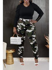 Camouflage Bodycon Cargo Plus Size Pants