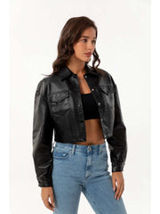 Long Sleeve Single Breasted Fine Leather Jacket