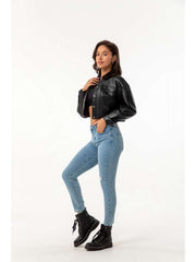 Long Sleeve Single Breasted Fine Leather Jacket