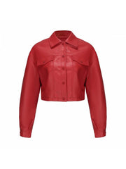 Long Sleeve Single Breasted Fine Leather Jacket