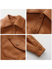 Long Sleeve Single Breasted Fine Leather Jacket