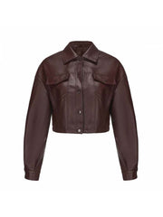 Long Sleeve Single Breasted Fine Leather Jacket